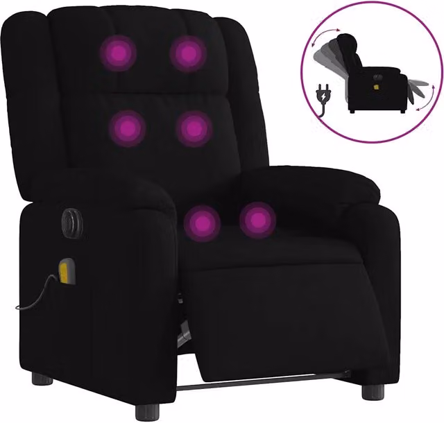 Poltrona Massaggiante | Sedia Relax Reclinabile Elettrica Nera in Tessuto