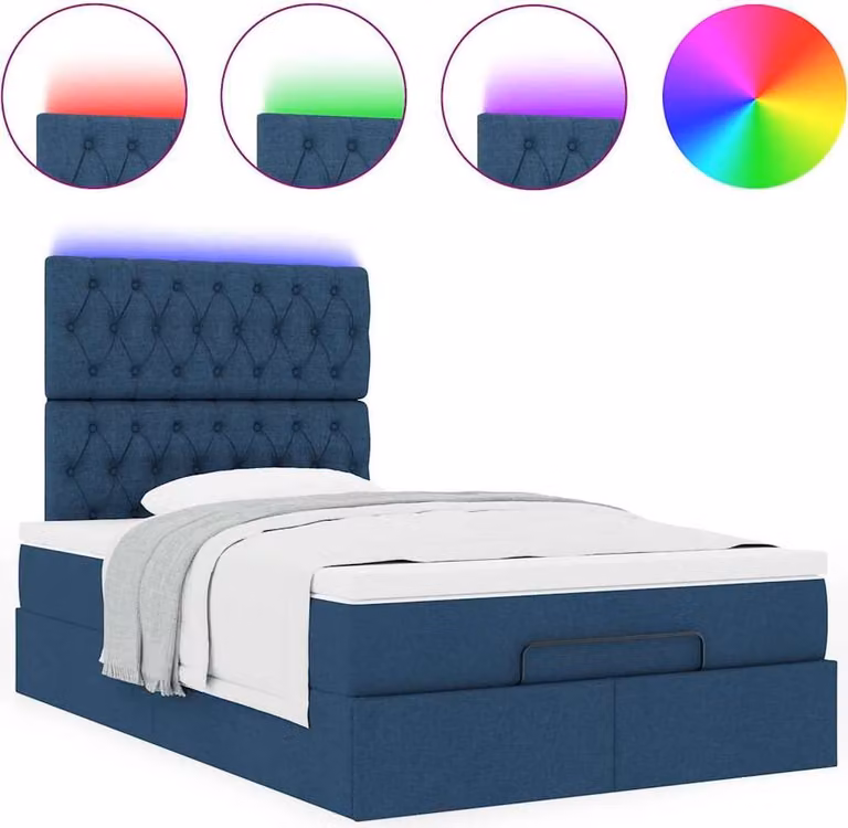 Struttura Letto Pouf con Materasso Blu 120x200 cm in Tessuto
