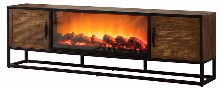 Mobile TV in legno e metallo, design industriale, camino, stile rustico, armadio, griglia