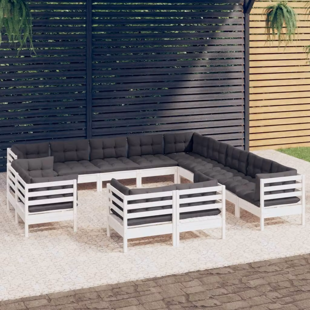 Maison Exclusive - Set Divani da Giardino 13 pz con Cuscini BiancLegno di Pino