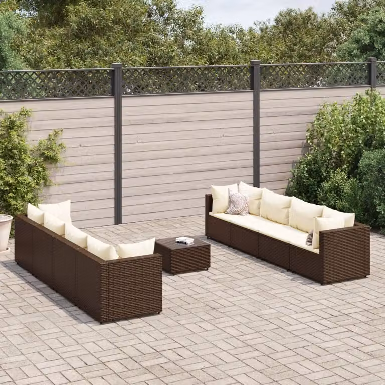 Maison Exclusive - Set da giardino da 9 pezzi con cuscini, in rattan sintetico marrone