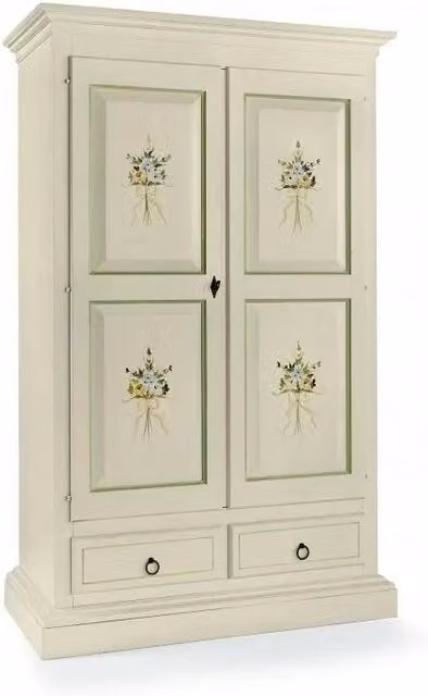 Armadio Arte Povera Mobili 2G in Legno Bianco Decorato con Motivo Floreale, 2 Ante, L: 125 cm, P: 61 cm, H: 200 cm – 3