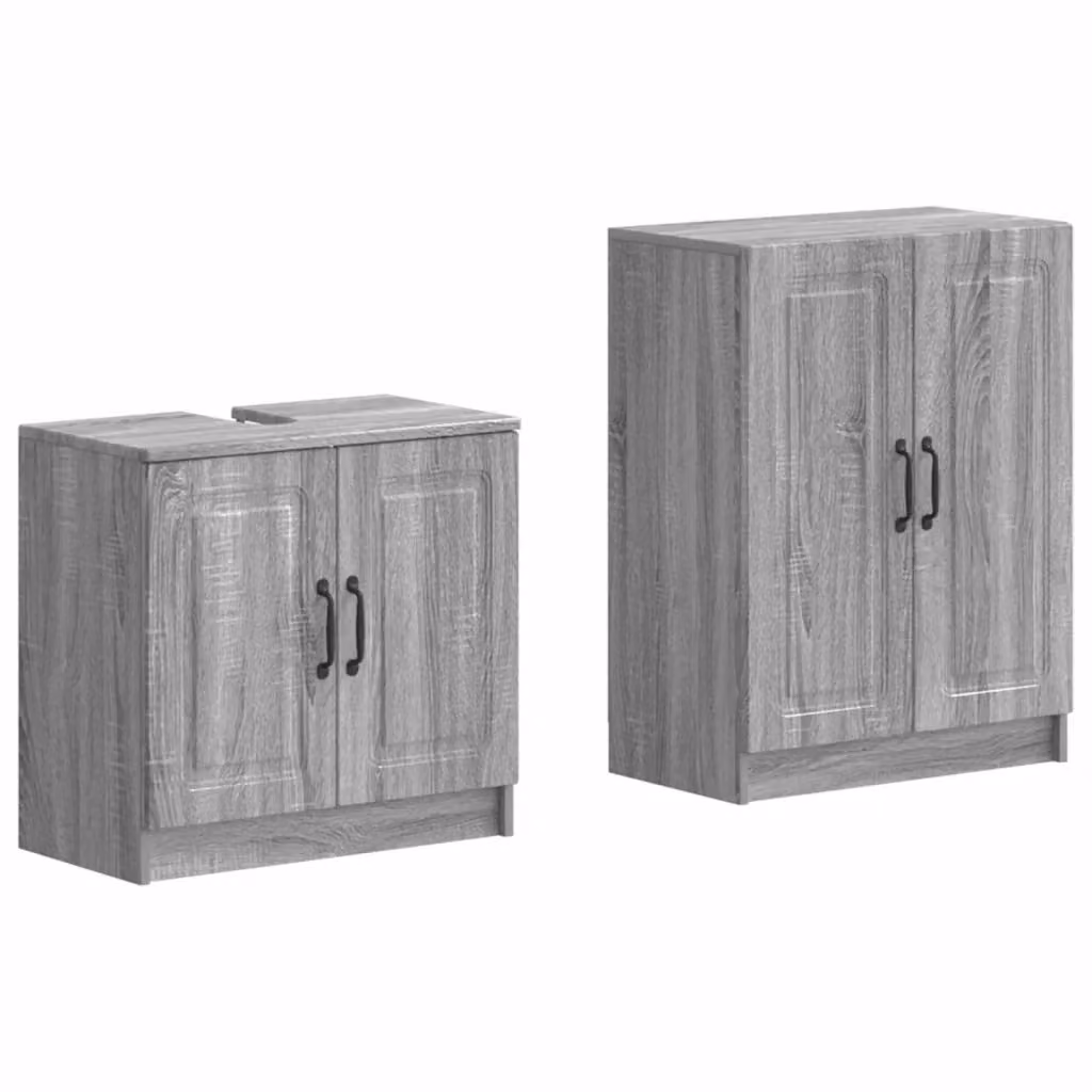 Set di mobili da bagno moderno vidaXL UTRECHT composto da mobile lavabo e mobile laterale in MDF grigio opaco L/P/H: 59,5 x 31,5 x 80,0 cm e 29,6 x 31,5 x 76,7 cm – 2