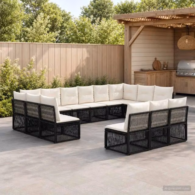 Set Divano da Giardino 13 pz Nero polyrattan 3434386
