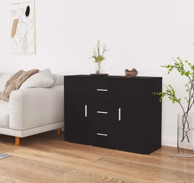 Credenza nera vidaXL in legno multistrato con finitura opaca, L 91 cm x P 29,5 cm x H 65 cm – 1
