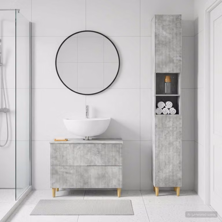 Set di 2 mobili da bagno moderni vidaXL ARNHEM in MDF Grigio, comprensivo di mobile lavabo e pensile con ripiani interni