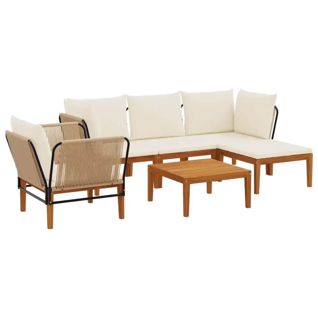 Set di 6 sedie moderne vidaXL in legno di acacia e corda, colore beige e bianco, per giardino e terrazza – 2