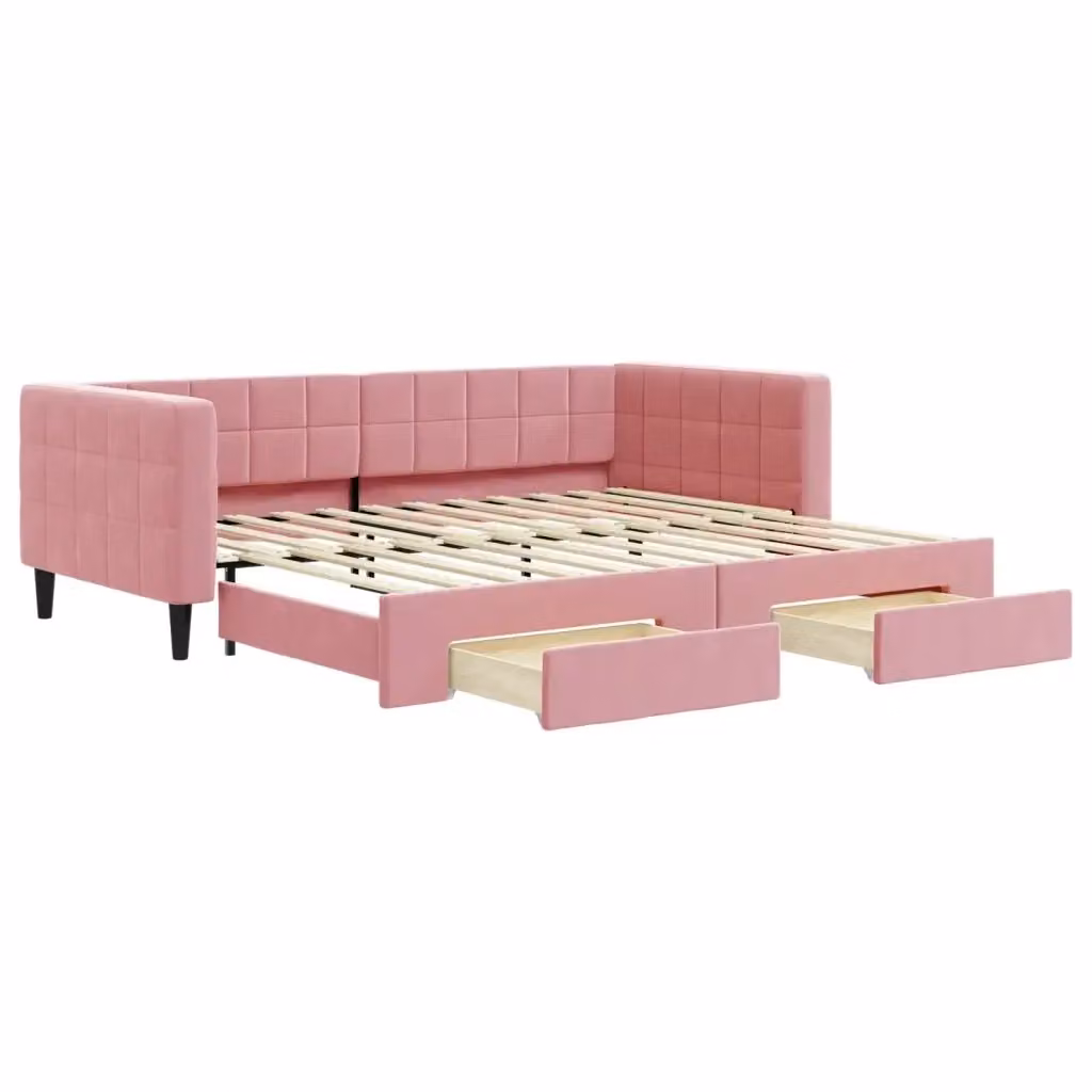 Divano Letto Estraibile vidaXL in Velluto Rosa con Cassetto per Soggiorno e Camera da Letto L/P/H: 223 x 90 x 68 cm – 2