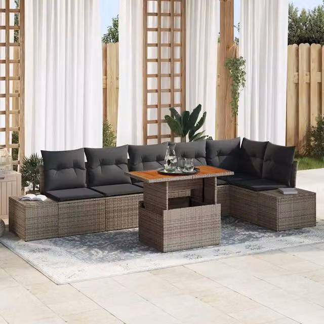 Set Divano da Giardino 7 pz Grigio Poly Rattan 3358708