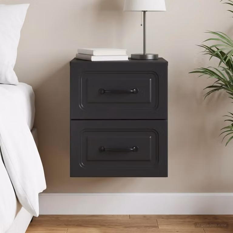 vidaXL Mobiletto da notte sospeso con cassetto Nero L: 34,5 cm, P: 33 cm, H: 40 cm