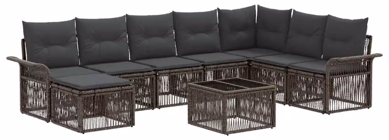 Set Divano da Giardino 9 pcs Grigio polyrattan