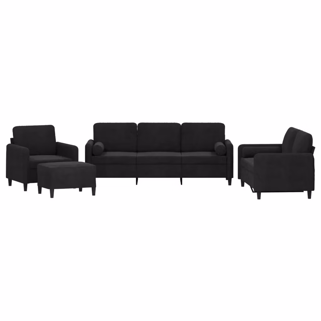 Set di divani moderno vidaXL in velluto nero composto da divano a 3 posti, divano a 2 posti, pouf e cuscini decorativi – 2