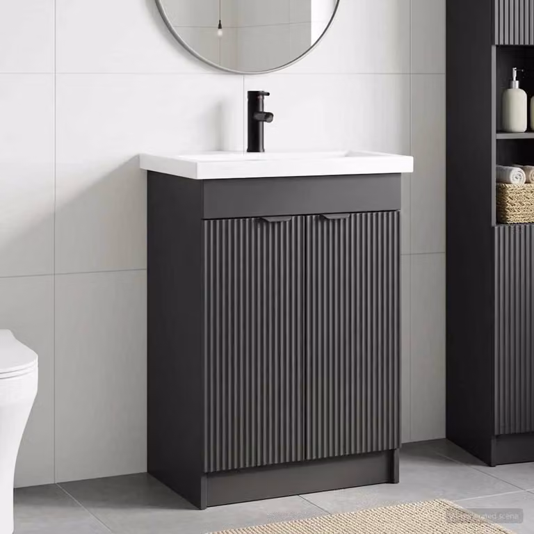 Set di mobili per il bagno moderni vidaXL in nero con ante a cerniera e ripiani interni, L/P/H: 56 x 37,5 x 81 cm
