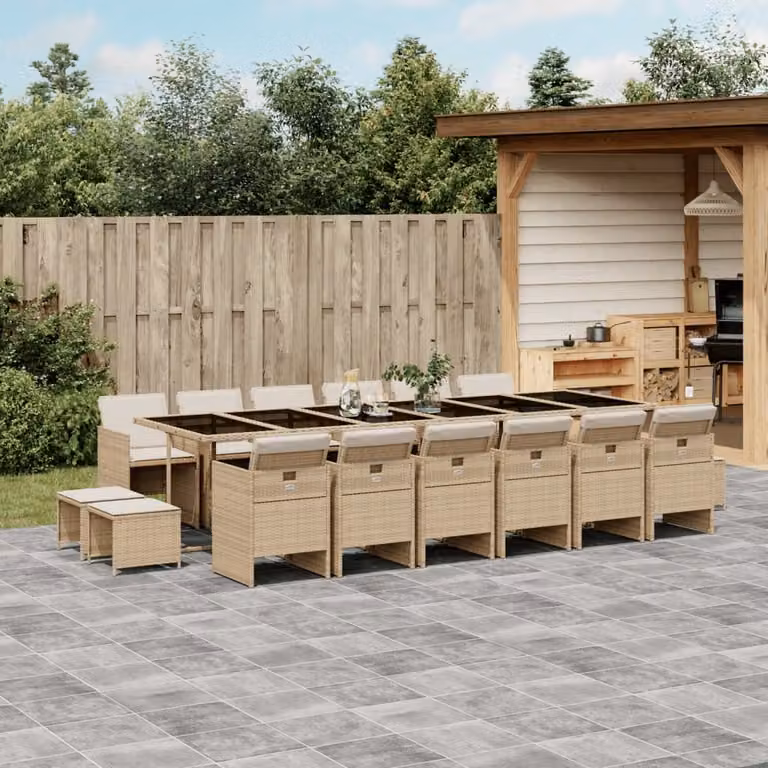 vidaXL Set da Pranzo da Giardino 17 pz in Polyrattan con Cuscini Beige e Piano in Vetro
