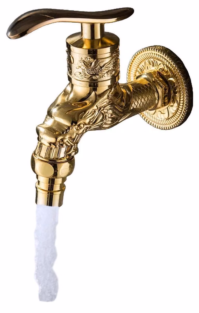 Rubinetto in ottone, stile antico, design vintage e retrò, finitura oro, lega di rame, adatto per giardino, bagno, cucina e lavabo