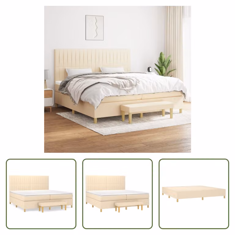 The Living Store Letto a molle con materasso crema 200x200 cm in tessuto