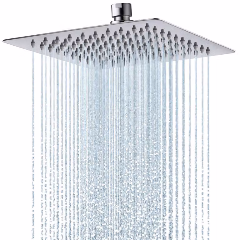 Doccia a soffitto in acciaio inossidabile, quadrata, 20x20 cm, finitura cromata, con ugelli anticalcare