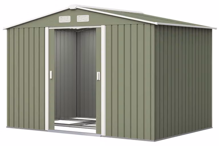 Casetta per attrezzi Outsunny, verde chiaro, 277 x 195 x 192 cm
