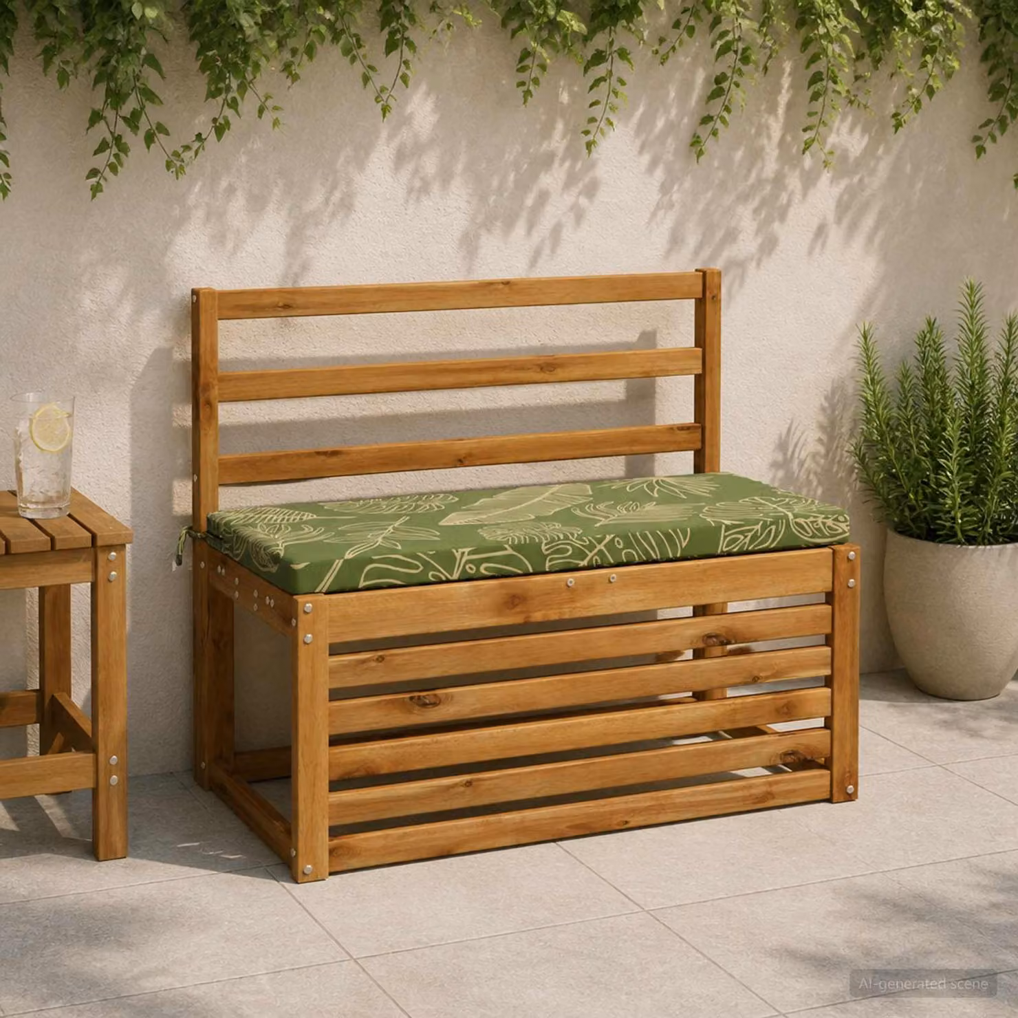 Cuscino per panchina vidaXL SOEST verde con design a foglia, in poliestere con rivestimento rimovibile e resistente ai raggi UV