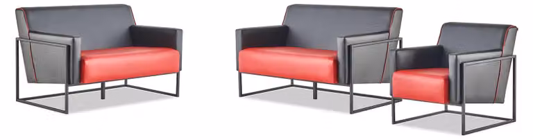 Sofas Leder Set 2-Sitzer Sessel Schwarz Rot Couch 1-Sitzer Ledersofas