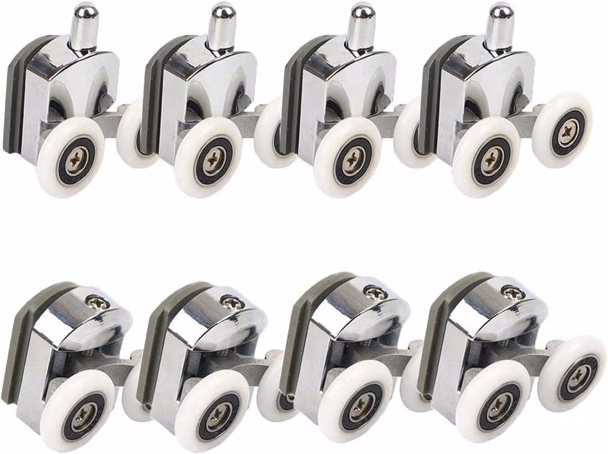 Dailygoods - Rulli per porte scorrevoli della doccia, 23 mm - 8 pezzi - Lega di alluminio - Vite di regolazione - Silenziosi - Supporto robusto - Rulli per porte scorrevoli della doccia