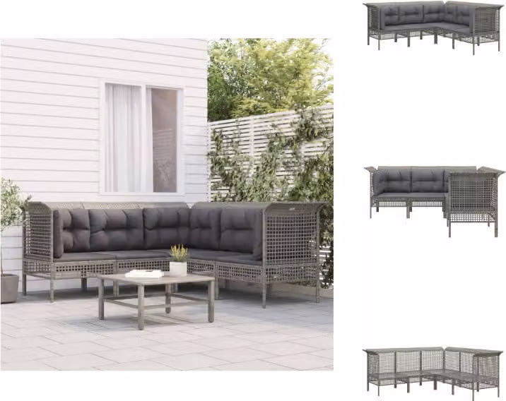 vidaXL Set da salotto da giardino 5 pezzi con cuscini in poly rattan grigio - Set di mobili da giardino