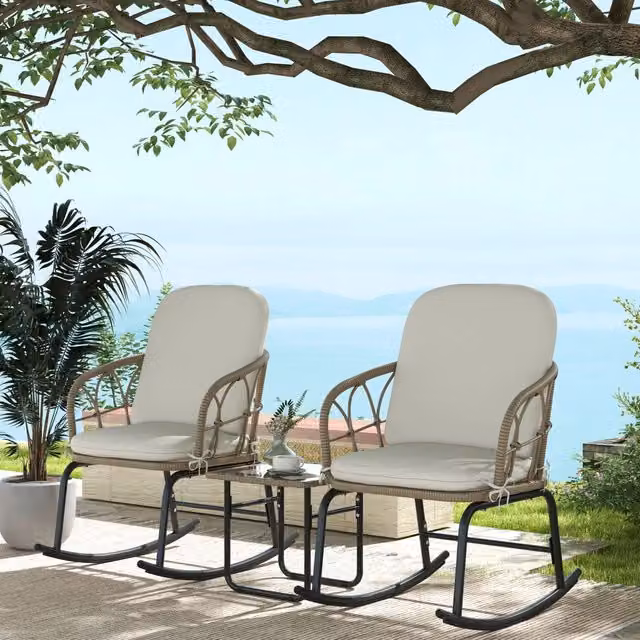 Set dondolo da giardino con 2 poltrone e tavolino in rattan giallo per terrazzo