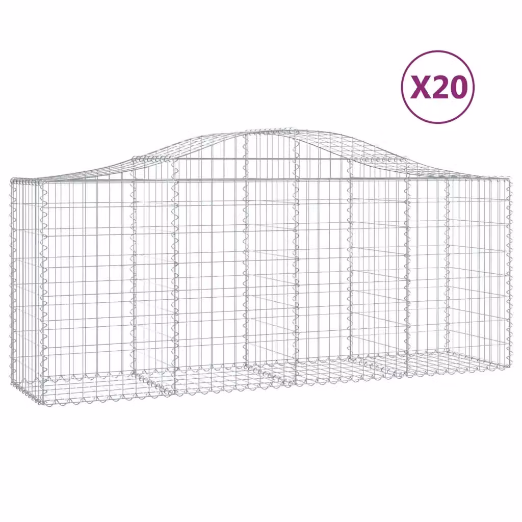 Set di 20 Cesti Gabbioni ad Arco vidaXL in Acciaio Zincato Argento L: 200 cm, P: 50 cm, H: 80/100 cm – 2