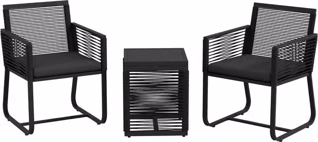 Set da giardino Outsunny in rattan nero con 2 poltroncine imbottite e tavolino in vetro