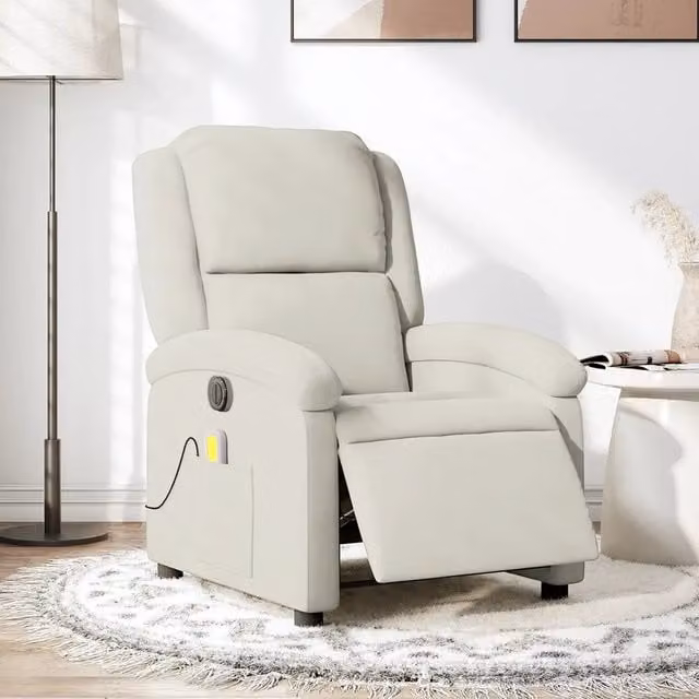 Divano Sedia-Poltrona Massaggiante Reclinabile Elettrica Crema Velluto 335773