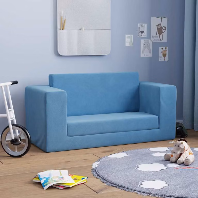 Maison Exclusive - Divano letto per bambini a 2 posti, blu, morbido peluche