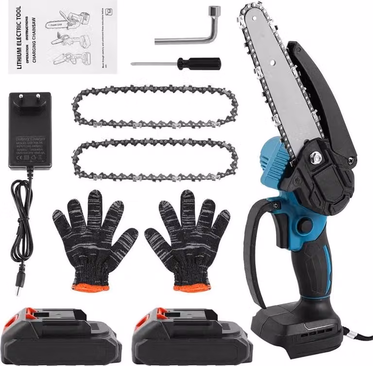 Mini motosega, prestazioni elevate, taglio efficiente, con 2 batterie, UE