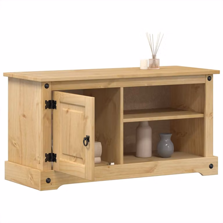 Mobile Porta TV Corona vidaXL in Legno Massello di Pino, Marrone e Beige, L 100 x P 40 x H 52 cm