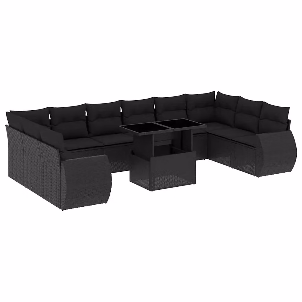 vidaXL Set Divani da Giardino 11 pz a Forma a L con Cuscini Nero – 2
