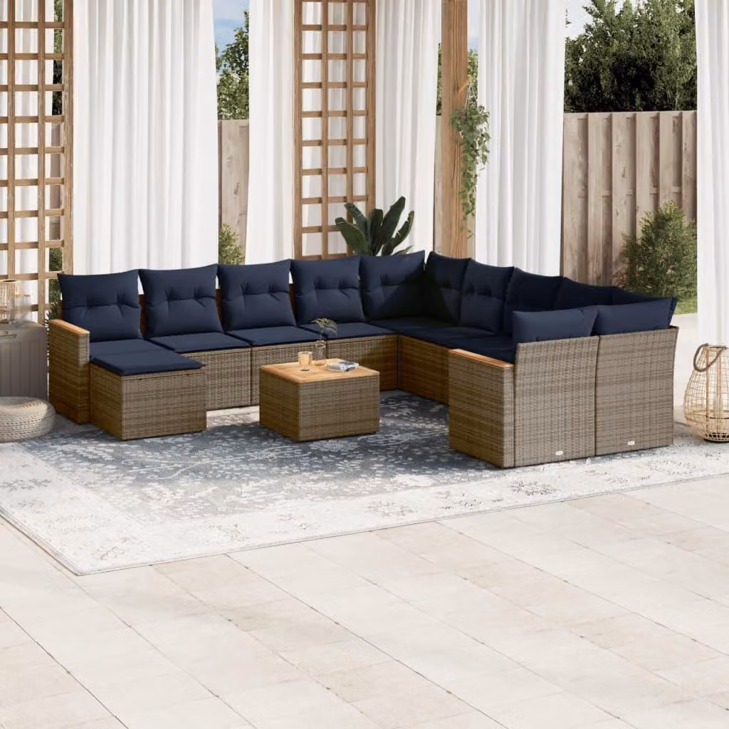 Maison Exclusive - Set da giardino 12 pezzi con cuscini, grigio, polyrattan