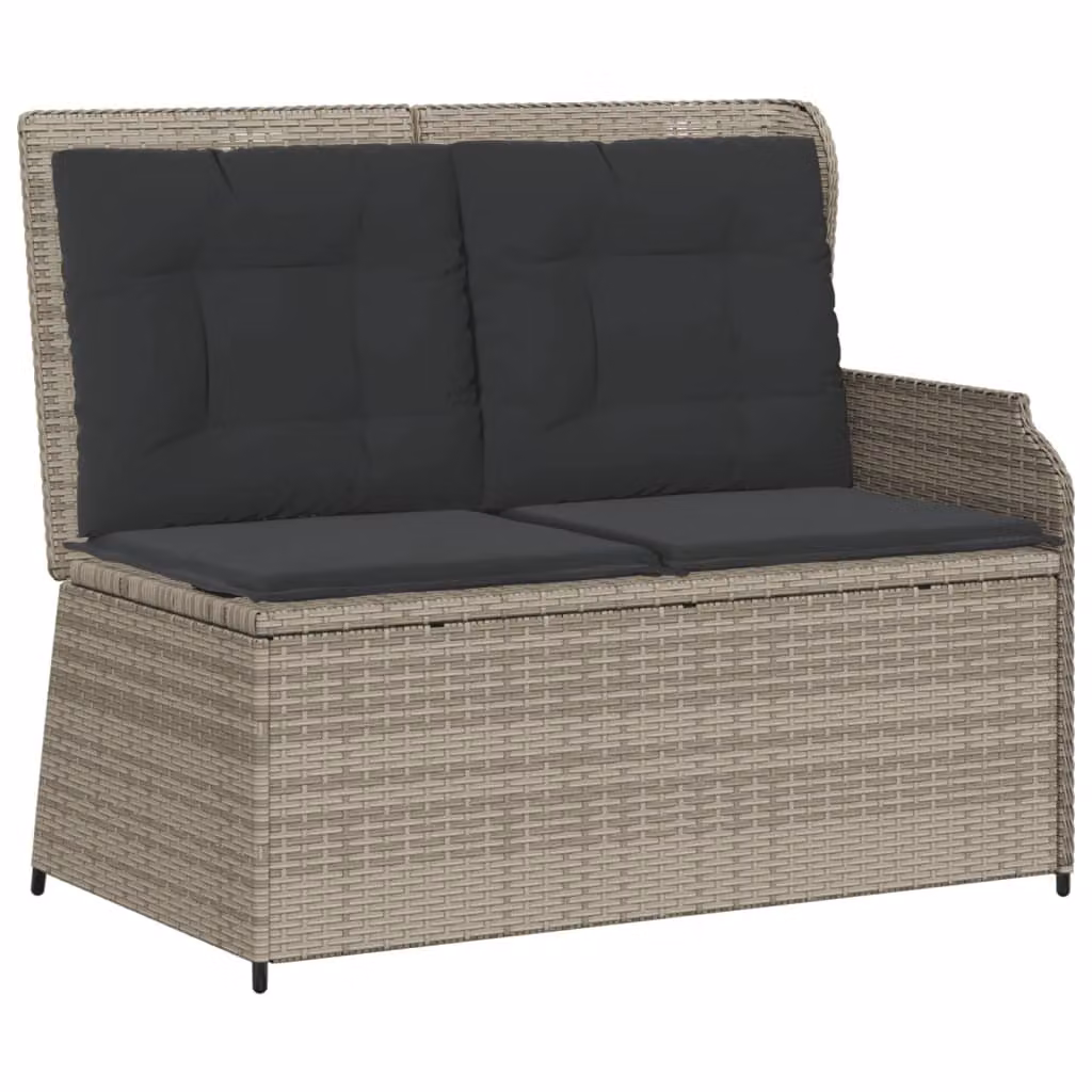 Panca Reclinabile Giardino con Cuscini Grigio Chiaro Polyrattan