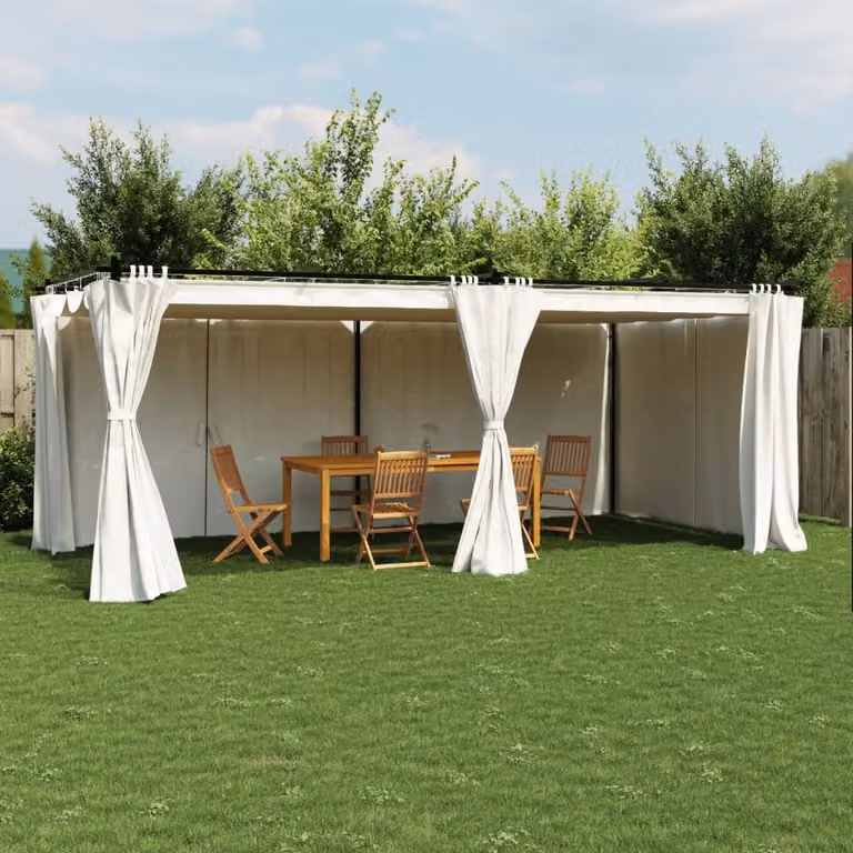 Gazebo vidaXL con tende beige e antracite in acciaio e alluminio L: 6 m, P: 3 m