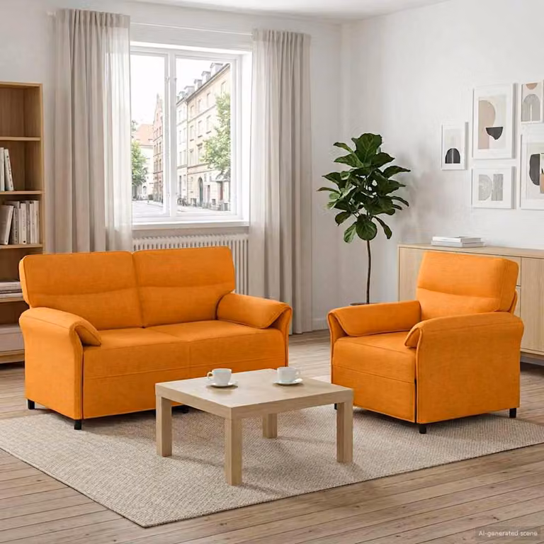 Set di 2 divani moderni vidaXL in tessuto con struttura in metallo e cuscini inclusi, disponibile in giallo, nero o arancione