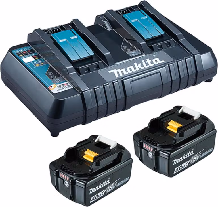 Kit di alimentazione Makita Li 18V 2x batterie 4Ah + doppio caricabatterie