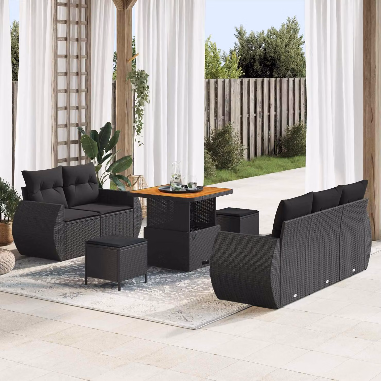 Maison Exclusive - Set da giardino composto da 8 pezzi, divano in rattan sintetico nero