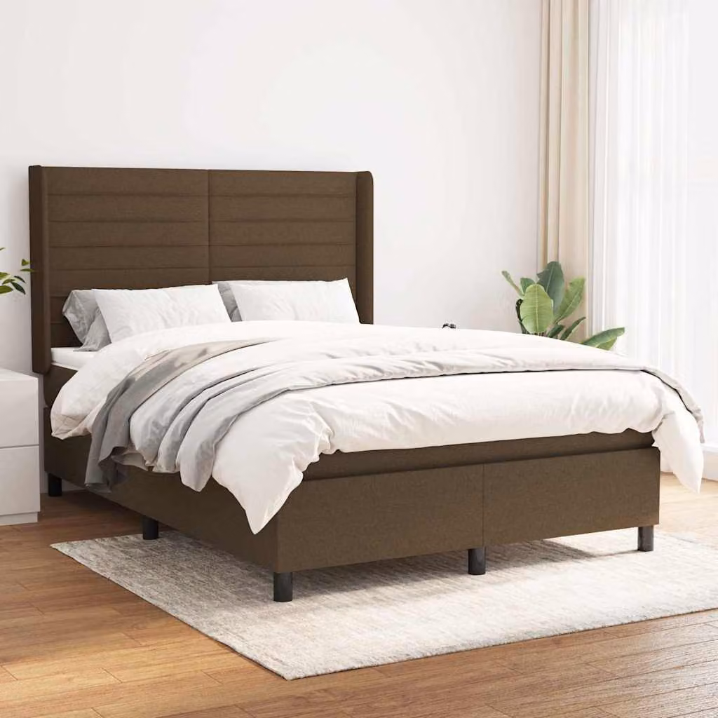vidaXL Giroletto a Molle con Materasso Marrone Scuro e Bianco L/P/H: 190 x 140 x 128 cm – 1
