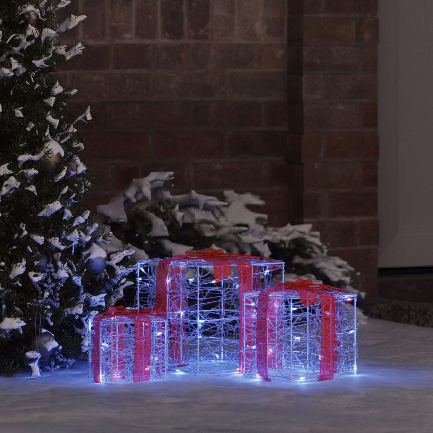 Set di 3 Scatole Regalo LED vidaXL Blu e Trasparenti con Telecomando, L/P/H: 20 x 20 x 20 cm