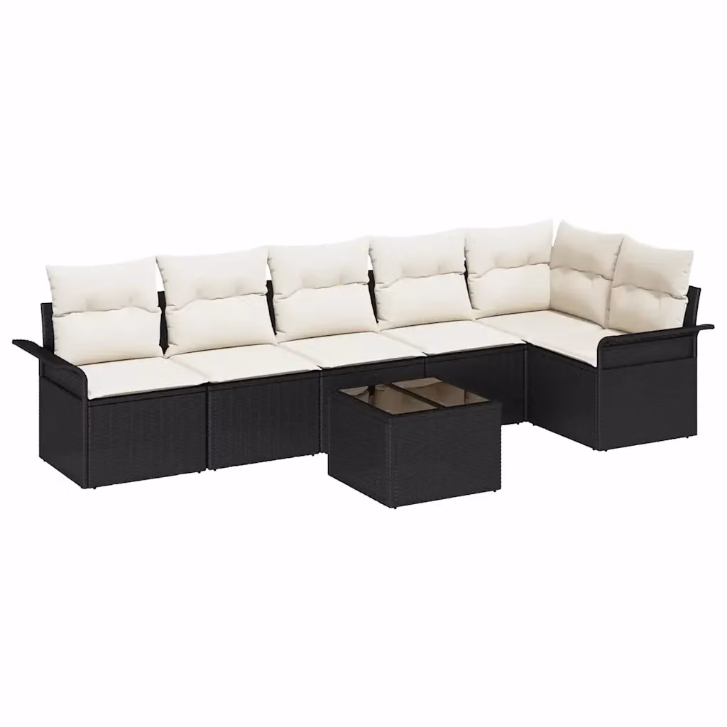 Set Divano da Giardino a L vidaXL in Polyrattan Nero con Cuscini e Tavolino da Esterno – 2