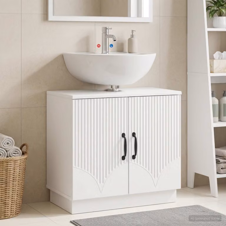 Armadio per lavabo da bagno vidaXL HOORN bianco moderno con ante a battente L/P/H: 59,5 x 31,5 x 56 cm