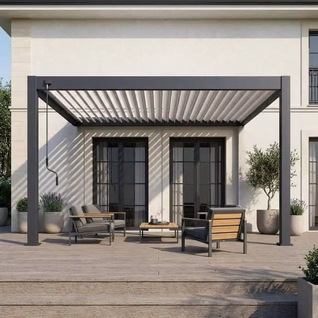Pergola Bioclimatica Addossata Comintes Collezione VS L: 400 cm x P: 400 cm - Antracite/Bianco