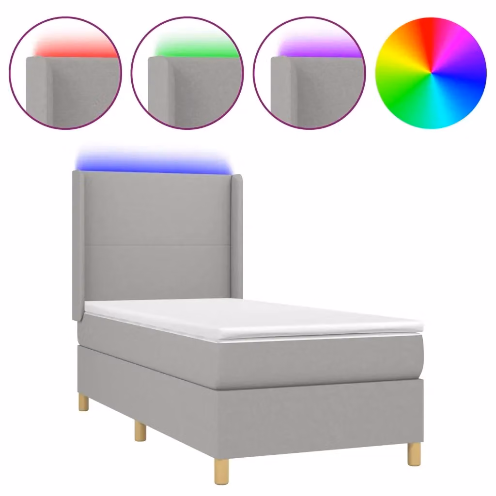 Letto moderno vidaXL con materasso a molle, illuminazione LED sottostante e porta di ricarica USB, tessuto grigio e bianco, L/P: 100 x 200 cm – 2