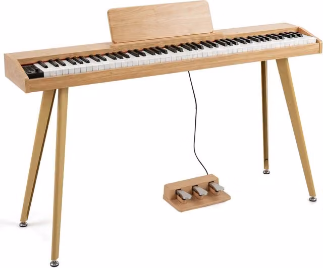 Pianoforte digitale con 88 tasti pesati e 800 timbri, pianola elettronica con pedale, supporto, interfacce e schermo, colore oro