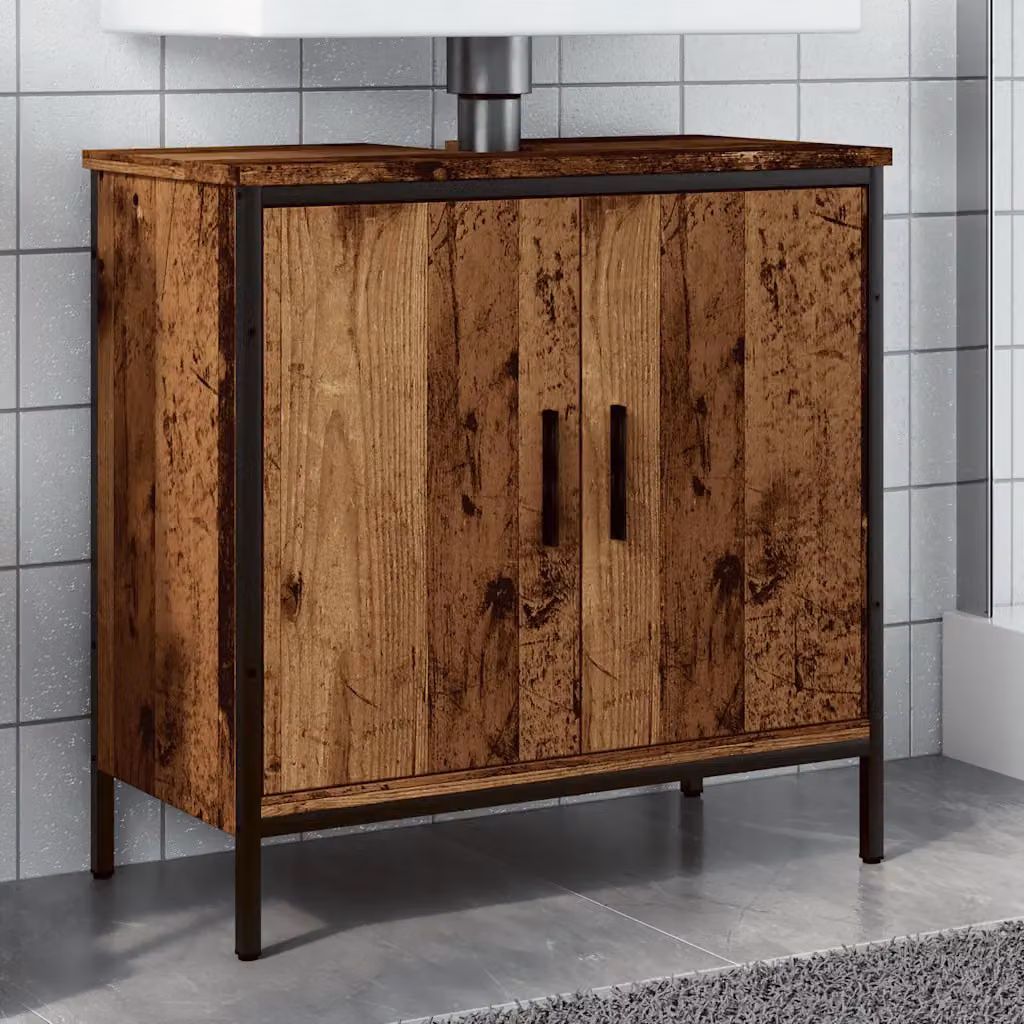 Sottolavabo Mobile vidaXL in Legno Antico Marrone con Ante a Battente L: 60 cm, P: 30 cm, H: 60 cm