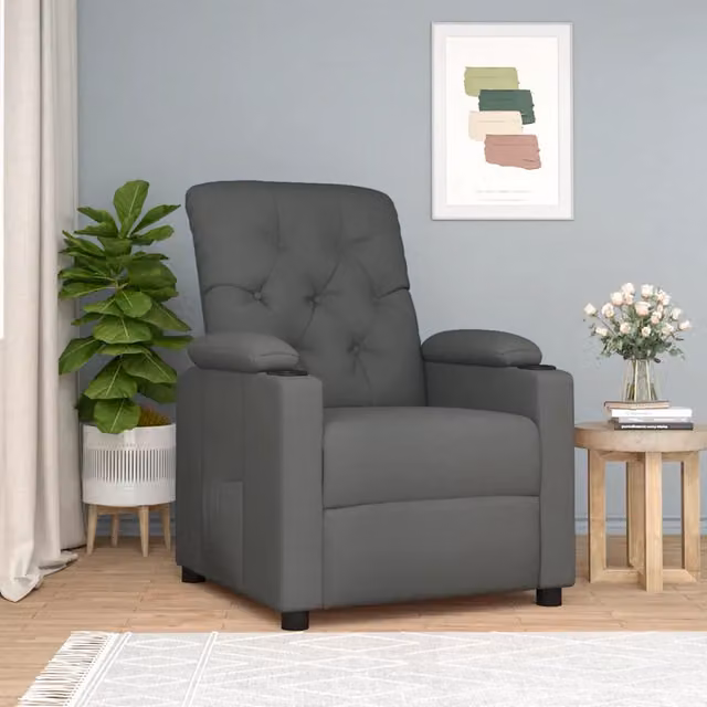 Poltrona Reclinabile Relax vidaXL in Tessuto Grigio con Braccioli e Regolazione Manuale