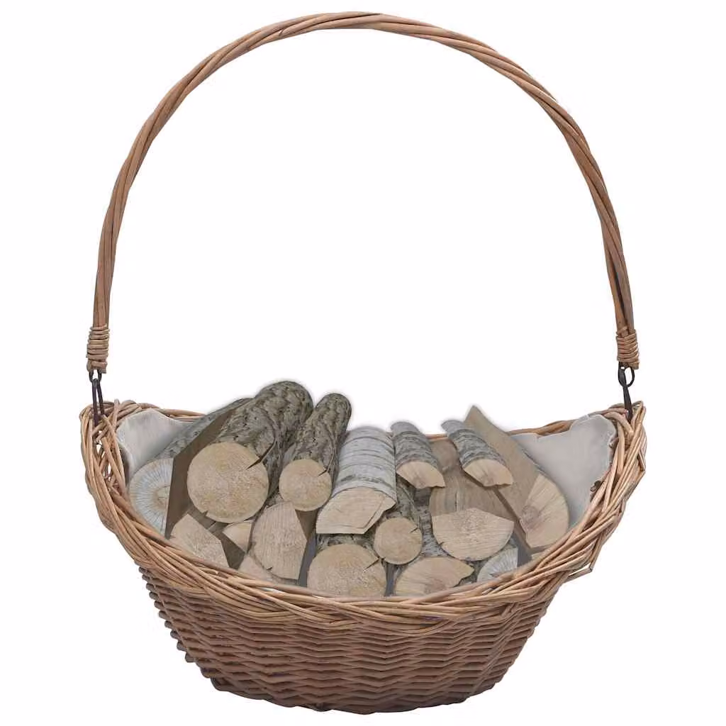 Cesta per legna da ardere vidaXL in salice marrone con manico L 57 cm, P 46,5 cm, H 52 cm